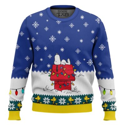 Hooktab Snow Roof The Charlie Brown and Snoopy Show Ugly Christmas Sweater
