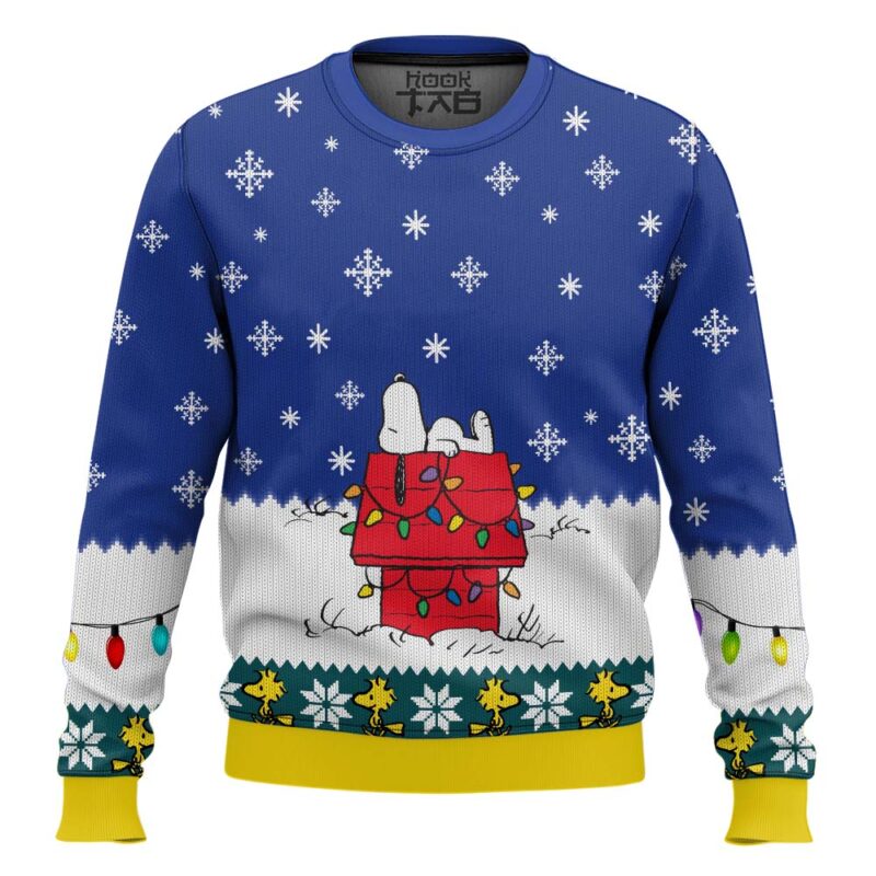 Hooktab Snow Roof The Charlie Brown and Snoopy Show Ugly Christmas Sweater