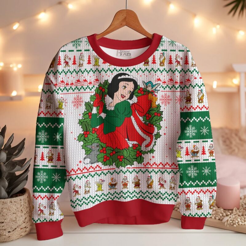 Hooktab Snow White Ugly Christmas Sweater Hooktab Snow White Ugly Christmas Sweater