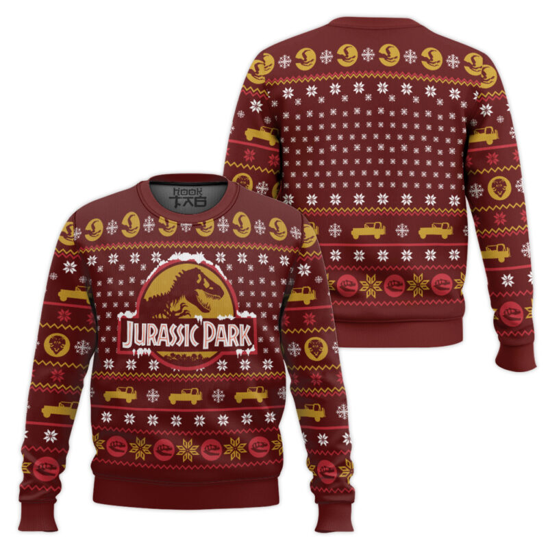 Hooktab Snowtime Jurassic Park Ugly Christmas Sweater Hooktab Snowtime Jurassic Park Ugly Christmas Sweater