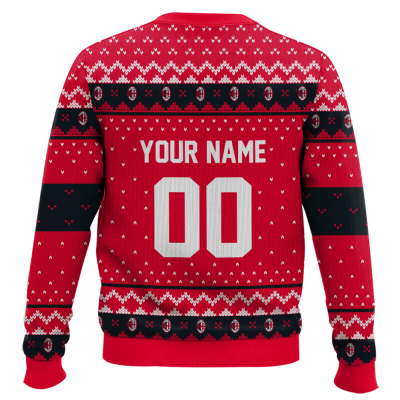 Hooktab Soccer Ac Milan Custom Name And Number Ugly Christmas Sweater Hooktab Soccer Ac Milan Custom Name And Number Ugly Christmas Sweater
