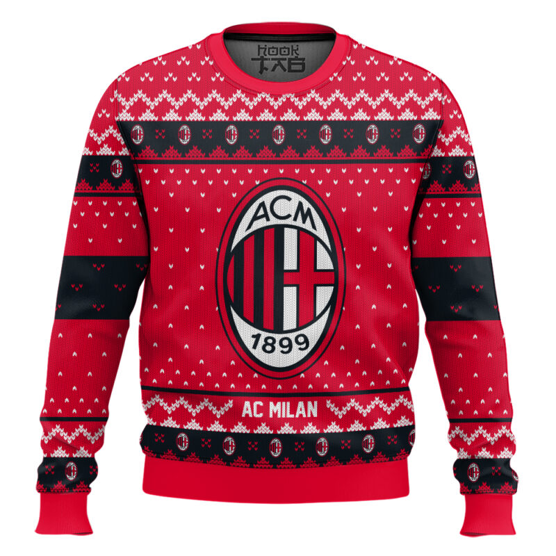 Hooktab Soccer Ac Milan Custom Name And Number Ugly Christmas Sweater