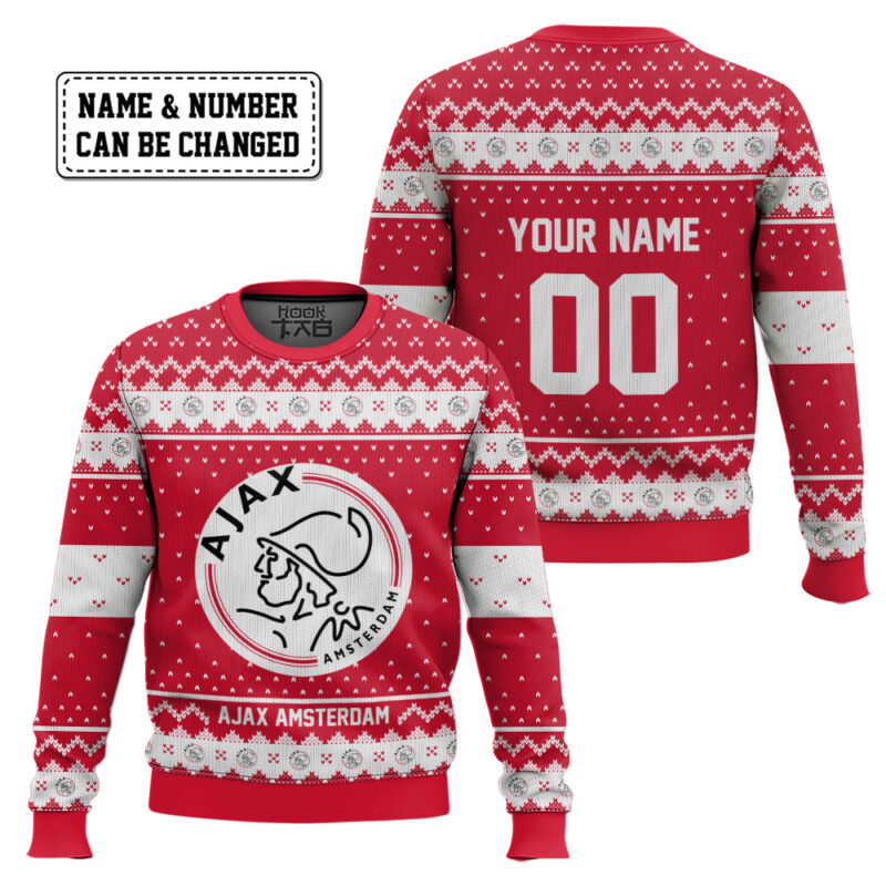 Hooktab Soccer Ajax Amsterdam Custom Name And Number Ugly Christmas Sweater Hooktab Soccer Ajax Amsterdam Custom Name And Number Ugly Christmas Sweater