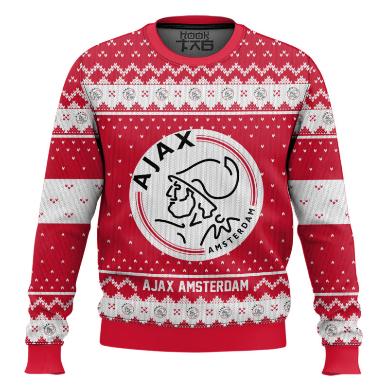 Hooktab Soccer Ajax Amsterdam Custom Name And Number Ugly Christmas Sweater