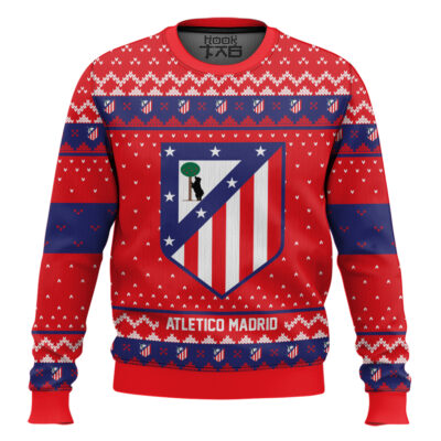 Hooktab Soccer Atlético Madrid Custom Name And Number Ugly Christmas Sweater