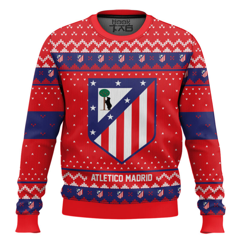 Hooktab Soccer Atlético Madrid Custom Name And Number Ugly Christmas Sweater