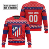 Hooktab Soccer Atlético Madrid Custom Name And Number Ugly Christmas Sweater