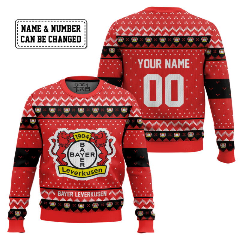Hooktab Soccer Bayer Leverkusen Custom Name And Number Ugly Christmas Sweater Hooktab Soccer Bayer Leverkusen Custom Name And Number Ugly Christmas Sweater
