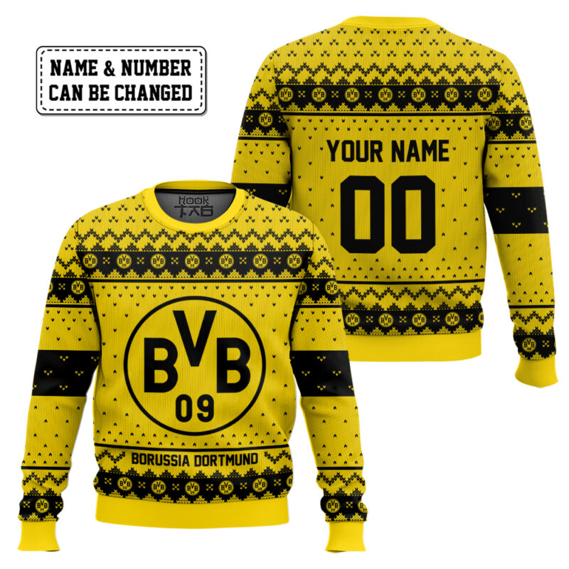 Hooktab Soccer Borussia Dortmund Custom Name And Number Ugly Christmas Sweater Hooktab Soccer Borussia Dortmund Custom Name And Number Ugly Christmas Sweater