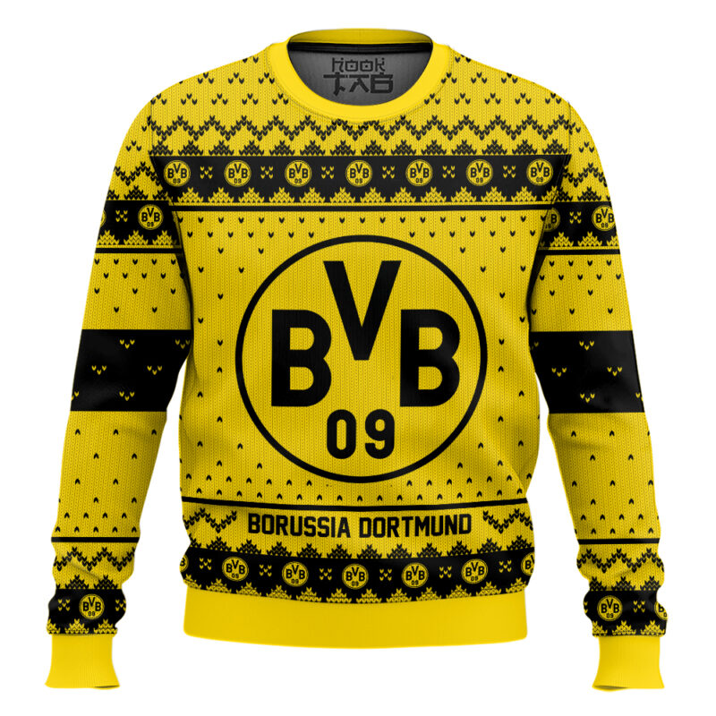 Hooktab Soccer Borussia Dortmund Custom Name And Number Ugly Christmas Sweater