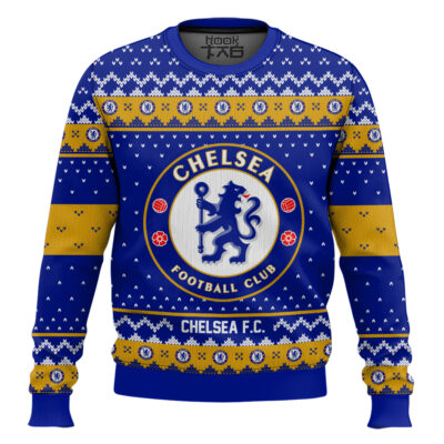 Hooktab Soccer Chelsea F.C. Custom Name And Number Ugly Christmas Sweater