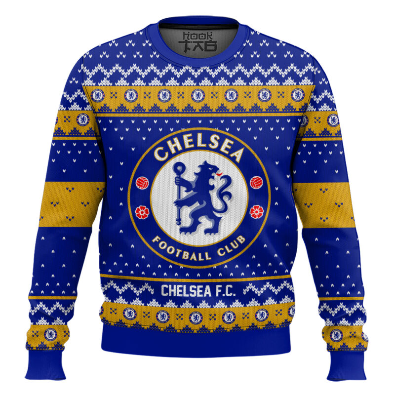 Hooktab Soccer Chelsea F.C. Custom Name And Number Ugly Christmas Sweater