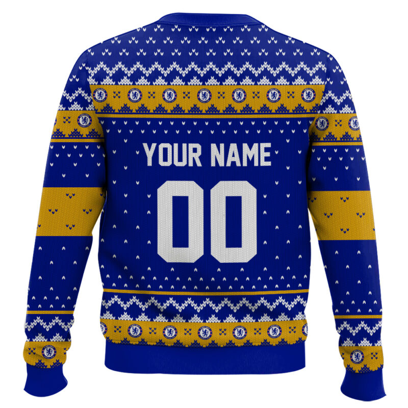 Hooktab Soccer Chelsea F.C. Custom Name And Number Ugly Christmas Sweater Hooktab Soccer Chelsea F.C. Custom Name And Number Ugly Christmas Sweater