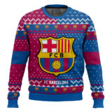 Hooktab Soccer FC Barcelona Custom Name And Number Ugly Christmas Sweater
