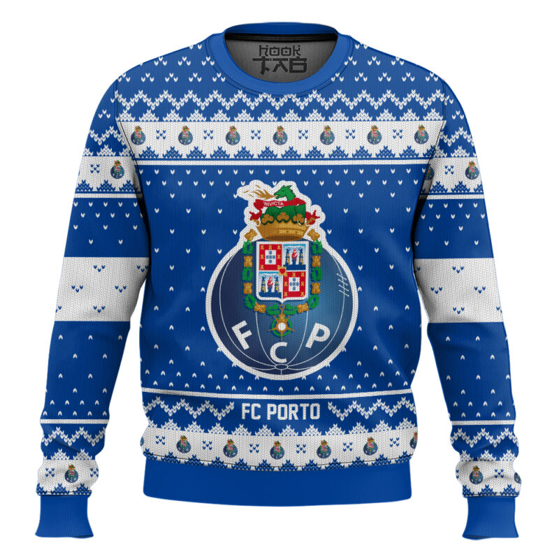 Hooktab Soccer FC Porto Custom Name And Number Ugly Christmas Sweater