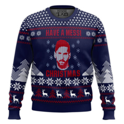 Hooktab Soccer "Have A Messi Christmas" Ugly Christmas Sweater