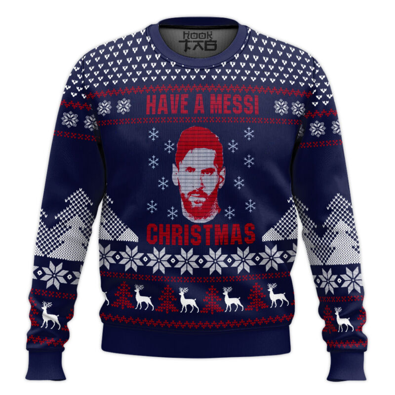Hooktab Soccer "Have A Messi Christmas" Ugly Christmas Sweater