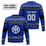 Hooktab Soccer Inter Milan Custom Name And Number Ugly Christmas Sweater