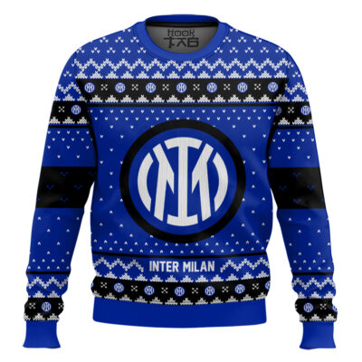 Hooktab Soccer Inter Milan Custom Name And Number Ugly Christmas Sweater