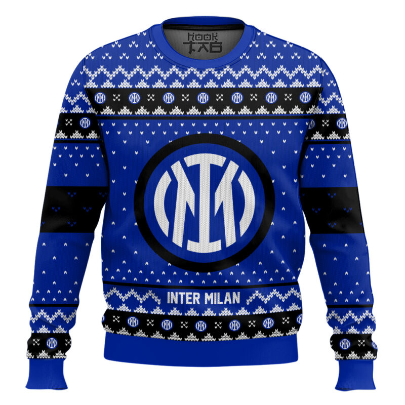 Hooktab Soccer Inter Milan Custom Name And Number Ugly Christmas Sweater