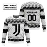 Hooktab Soccer Juventus FC Custom Name And Number Ugly Christmas Sweater