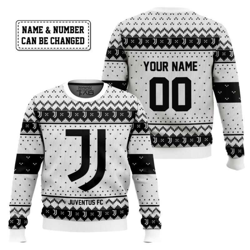 Hooktab Soccer Juventus FC Custom Name And Number Ugly Christmas Sweater Hooktab Soccer Juventus FC Custom Name And Number Ugly Christmas Sweater
