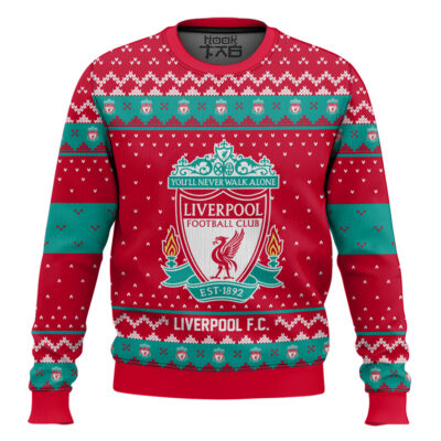Hooktab Soccer Liverpool F.C. Custom Name And Number Ugly Christmas Sweater