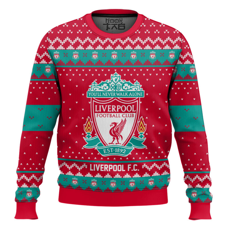 Hooktab Soccer Liverpool F.C. Custom Name And Number Ugly Christmas Sweater