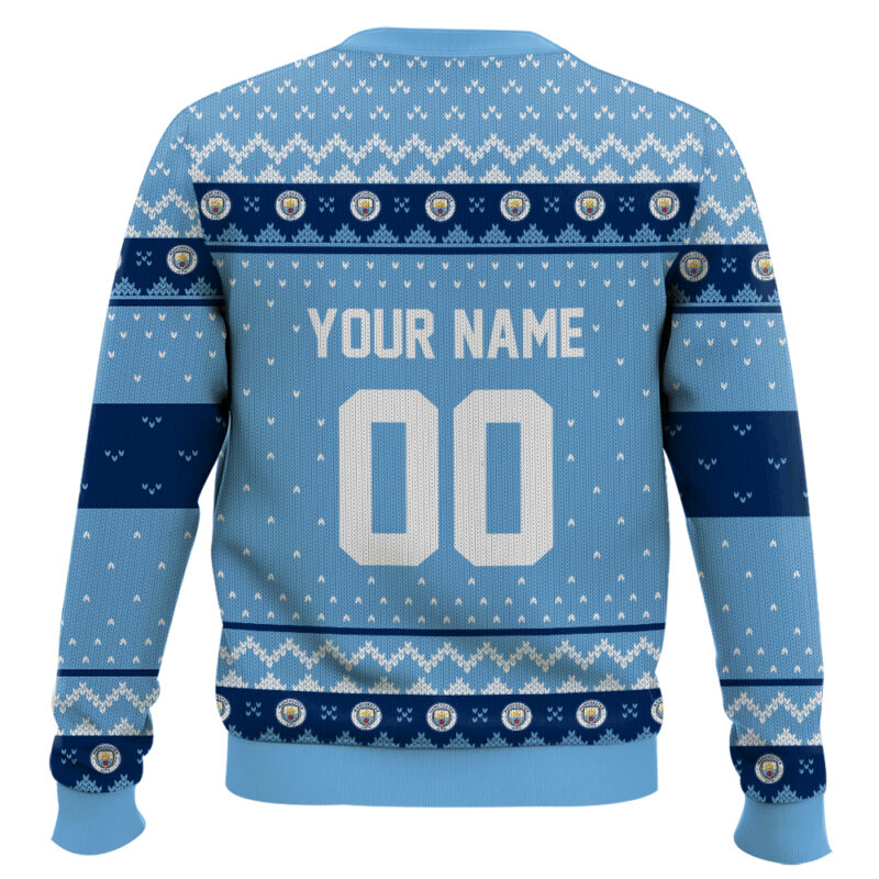 Hooktab Soccer Manchester City F.C. Custom Name And Number Ugly Christmas Sweater Hooktab Soccer Manchester City F.C. Custom Name And Number Ugly Christmas Sweater