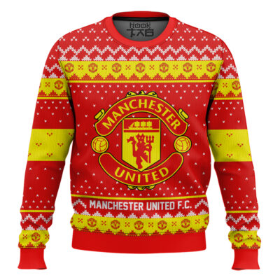 Hooktab Soccer Manchester United F.C. Custom Name And Number Ugly Christmas Sweater
