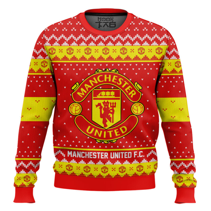 Hooktab Soccer Manchester United F.C. Custom Name And Number Ugly Christmas Sweater