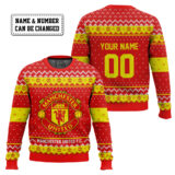 Hooktab Soccer Manchester United F.C. Custom Name And Number Ugly Christmas Sweater