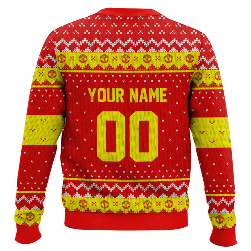 Hooktab Soccer Manchester United F.C. Custom Name And Number Ugly Christmas Sweater Hooktab Soccer Manchester United F.C. Custom Name And Number Ugly Christmas Sweater