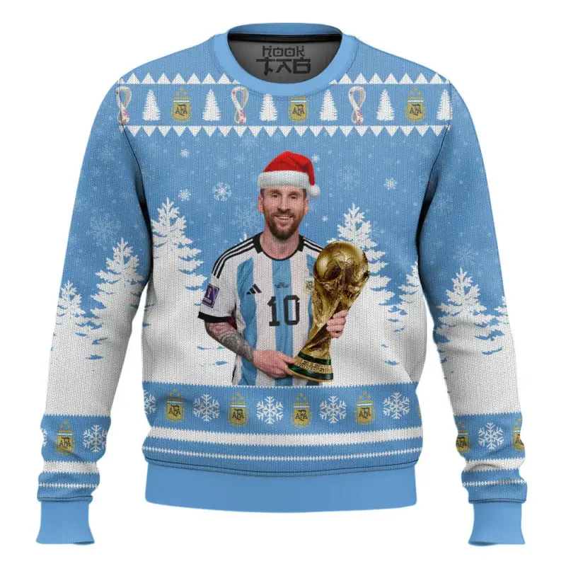 Hooktab Soccer Messi Worldcup Champion Ugly Christmas Sweater