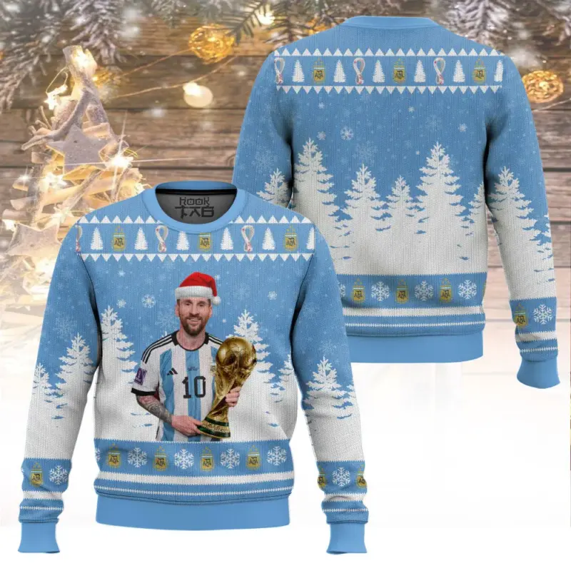 Hooktab Soccer Messi Worldcup Champion Ugly Christmas Sweater Hooktab Soccer Messi Worldcup Champion Ugly Christmas Sweater