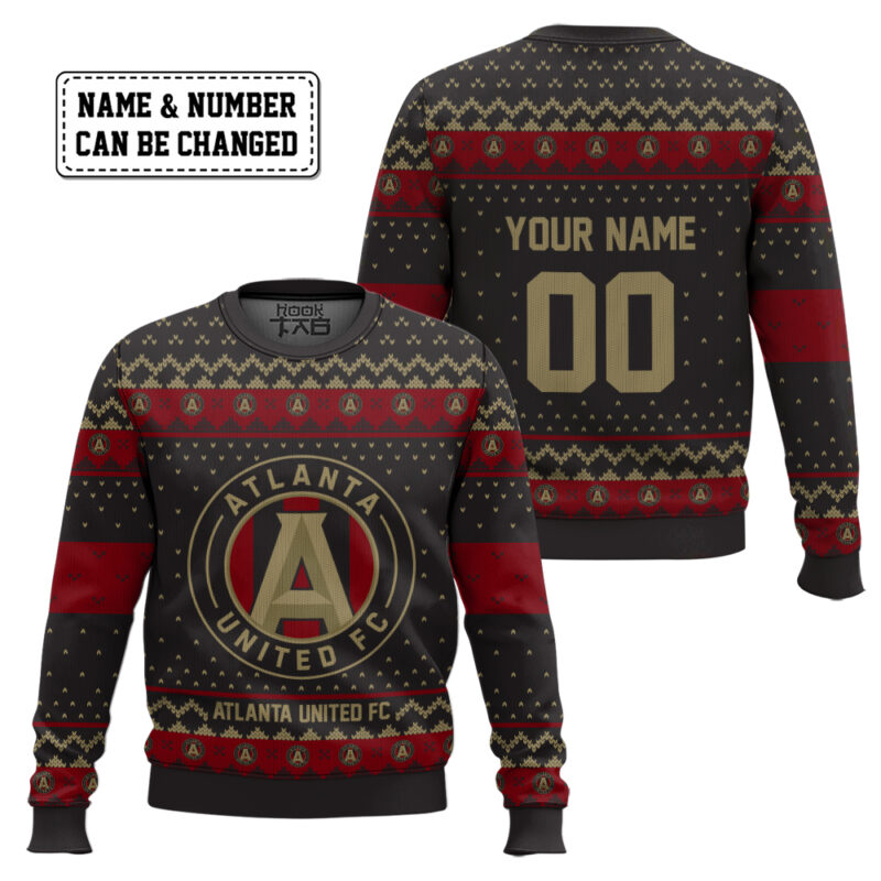 Hooktab Soccer MLS Atlanta United FC Custom Name And Number Ugly Christmas Sweater Hooktab Soccer MLS Atlanta United FC Custom Name And Number Ugly Christmas Sweater
