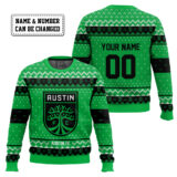 Hooktab Soccer MLS Austin FC Custom Name And Number Ugly Christmas Sweater