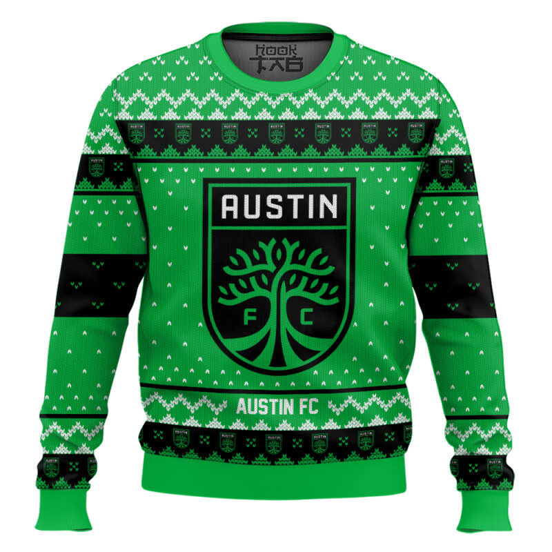 Hooktab Soccer MLS Austin FC Custom Name And Number Ugly Christmas Sweater
