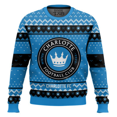 Hooktab Soccer MLS Charlotte FC Custom Name And Number Ugly Christmas Sweater