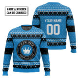 Hooktab Soccer MLS Charlotte FC Custom Name And Number Ugly Christmas Sweater