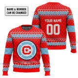 Hooktab Soccer MLS Chicago Fire FC Custom Name And Number Ugly Christmas Sweater