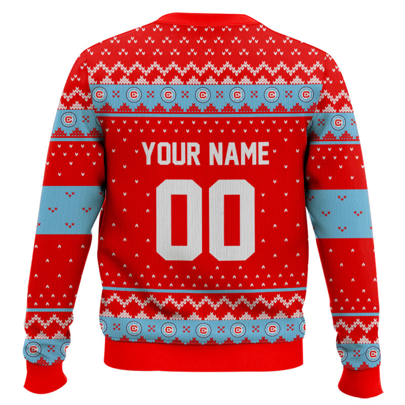 Hooktab Soccer MLS Chicago Fire FC Custom Name And Number Ugly Christmas Sweater Hooktab Soccer MLS Chicago Fire FC Custom Name And Number Ugly Christmas Sweater