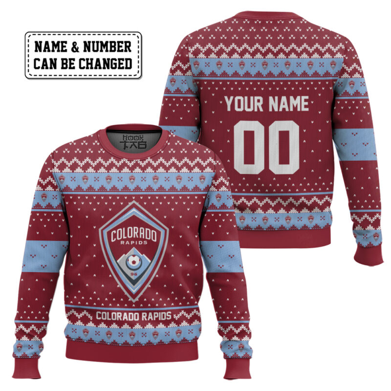 Hooktab Soccer MLS Colorado Rapids Custom Name And Number Ugly Christmas Sweater Hooktab Soccer MLS Colorado Rapids Custom Name And Number Ugly Christmas Sweater