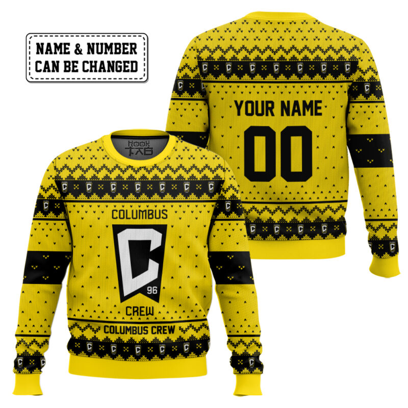 Hooktab Soccer MLS Columbus Crew Custom Name And Number Ugly Christmas Sweater Hooktab Soccer MLS Columbus Crew Custom Name And Number Ugly Christmas Sweater