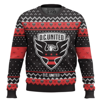 Hooktab Soccer MLS D.C. United Custom Name And Number Ugly Christmas Sweater