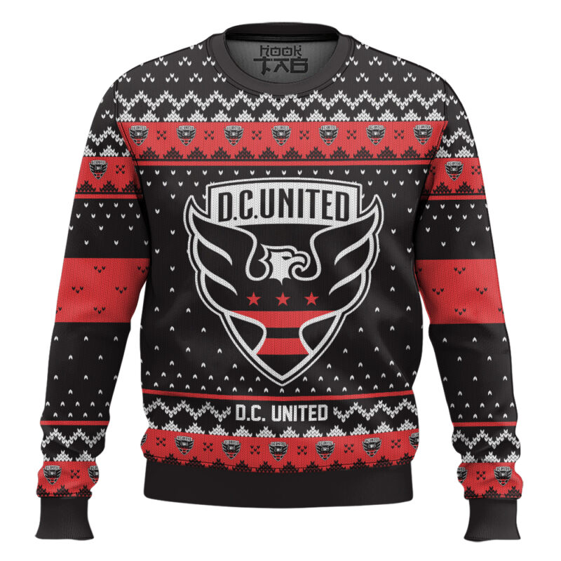 Hooktab Soccer MLS D.C. United Custom Name And Number Ugly Christmas Sweater