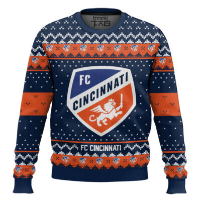 Hooktab Soccer MLS FC Cincinnati Custom Name And Number Ugly Christmas Sweater