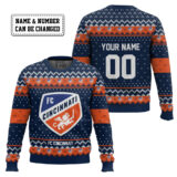 Hooktab Soccer MLS FC Cincinnati Custom Name And Number Ugly Christmas Sweater