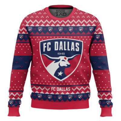 Hooktab Soccer MLS FC Dallas Custom Name And Number Ugly Christmas Sweater