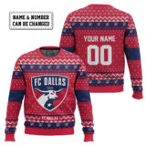 Hooktab Soccer MLS FC Dallas Custom Name And Number Ugly Christmas Sweater